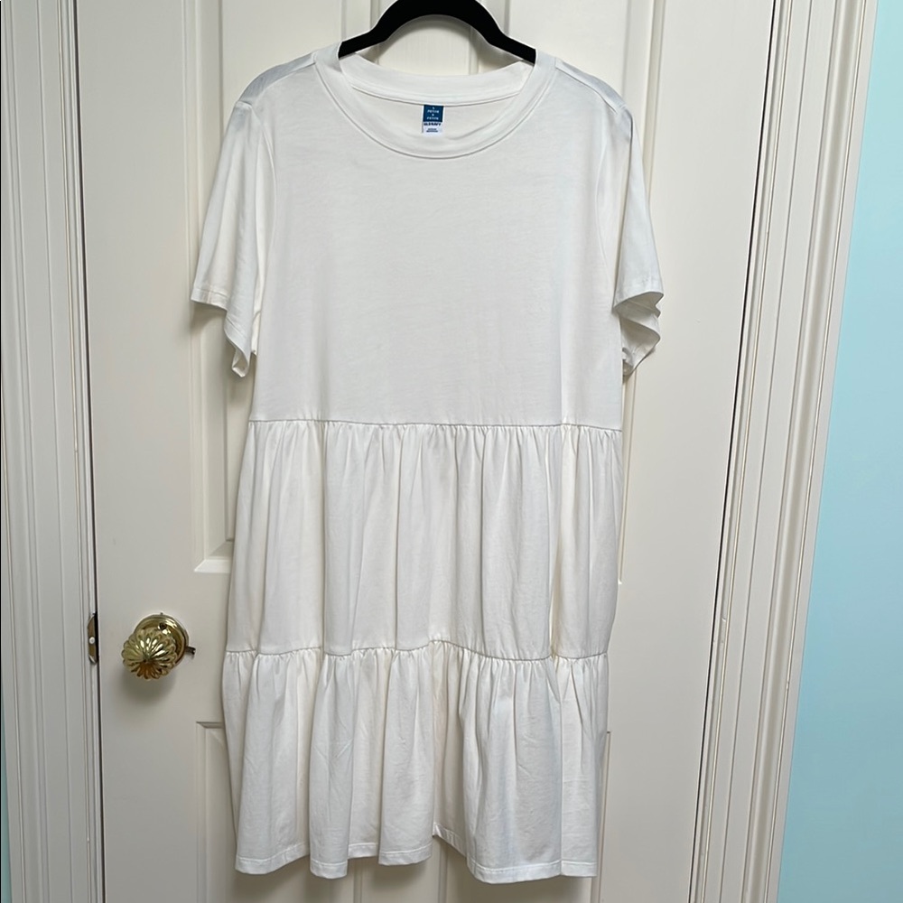 NWT Old Navy sz L Petite PL Tiered Mini Swing Dress - sea salt 100% Cotton